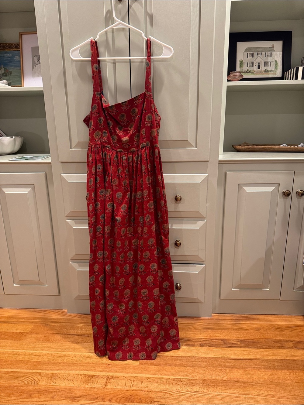 Red Printed Maxi Dress with Adjustable Straps